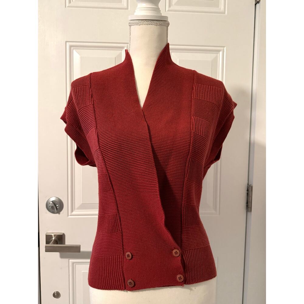 Vintage 70's Union Made Label Panther Red Short Sleeve Wrap Top Sweater Medium